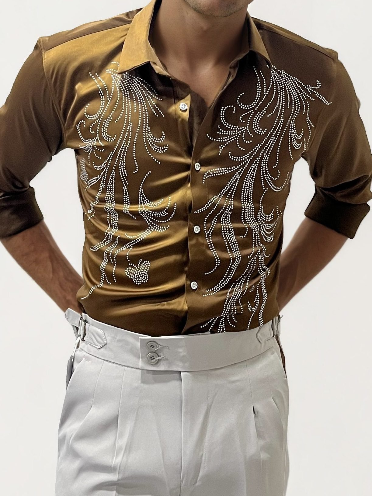 Dark-Yellow Stone Work Party Wear Shirt