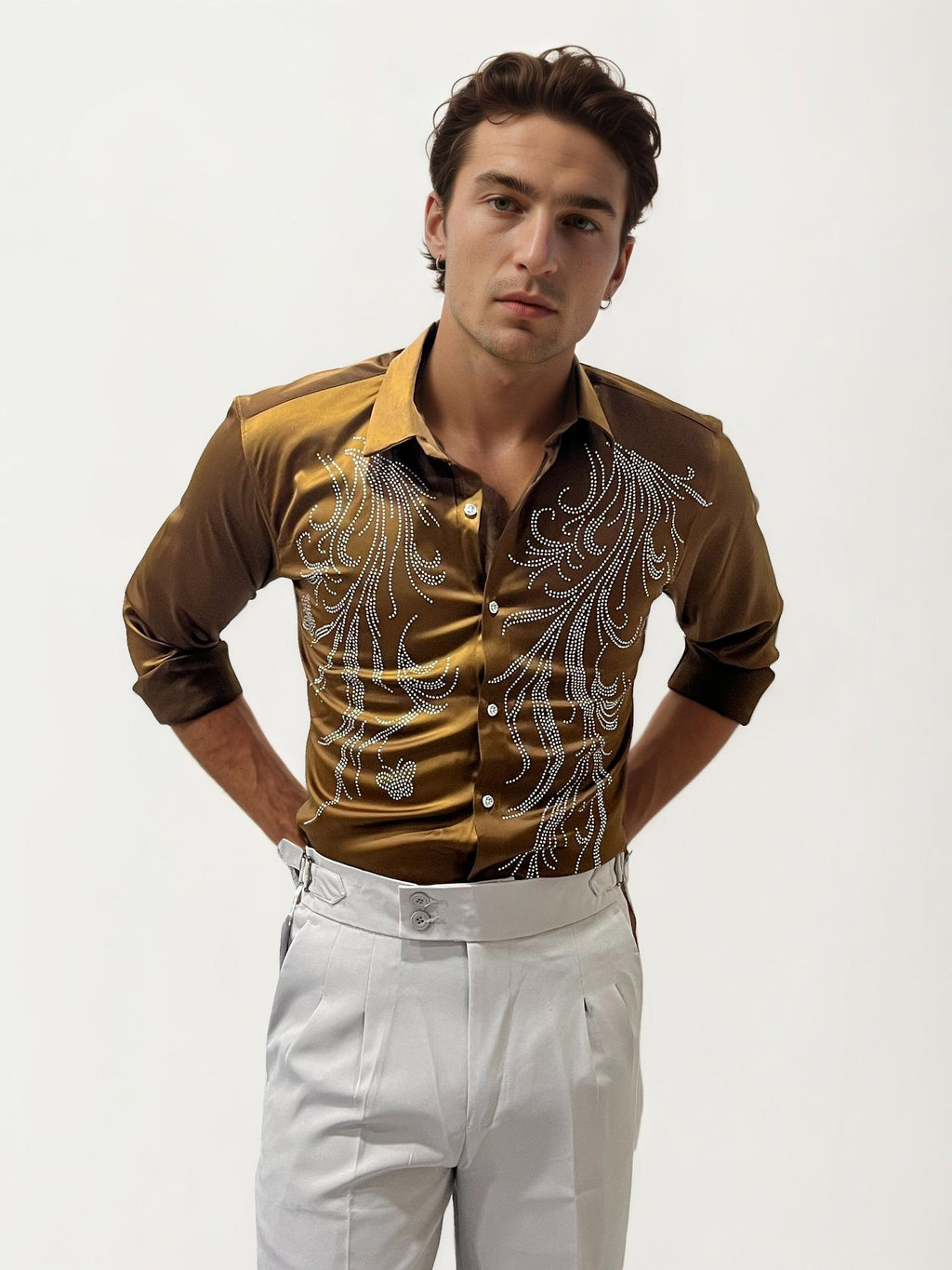 Dark-Yellow Stone Work Party Wear Shirt