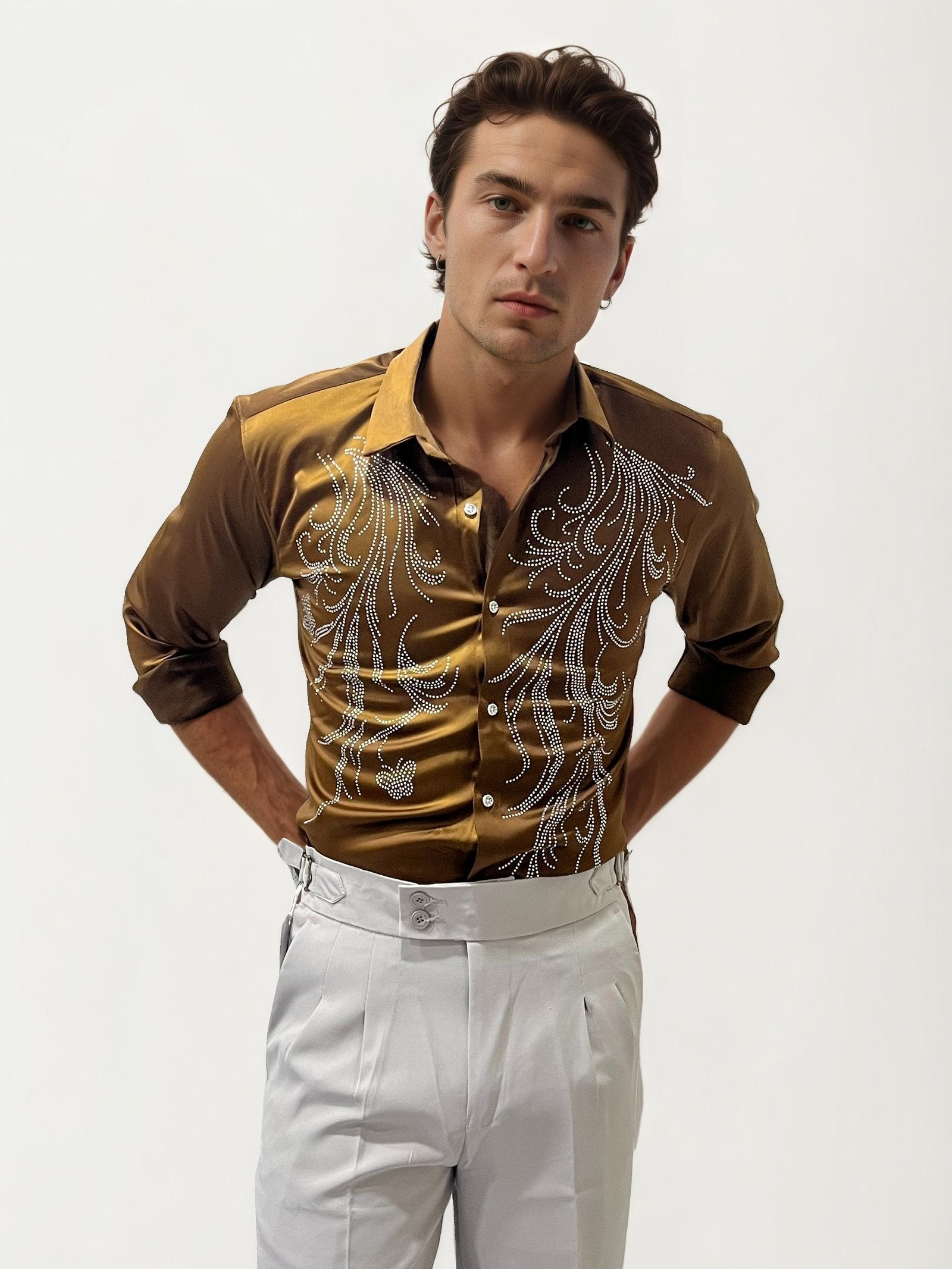 Dark-Yellow Stone Work Party Wear Shirt