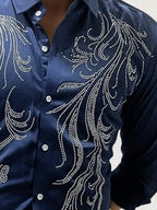 Dark-Blue Stone Work Fullhand Party Wear Shirt