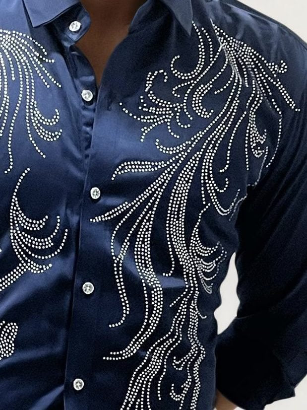 Dark-Blue Stone Work Fullhand Party Wear Shirt