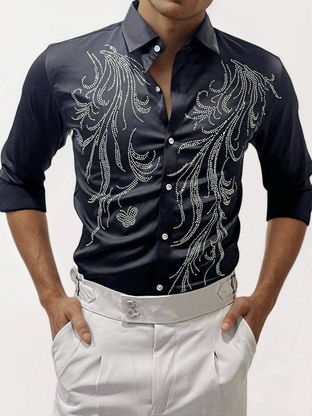 Black Stone Work Party Wear Shirt