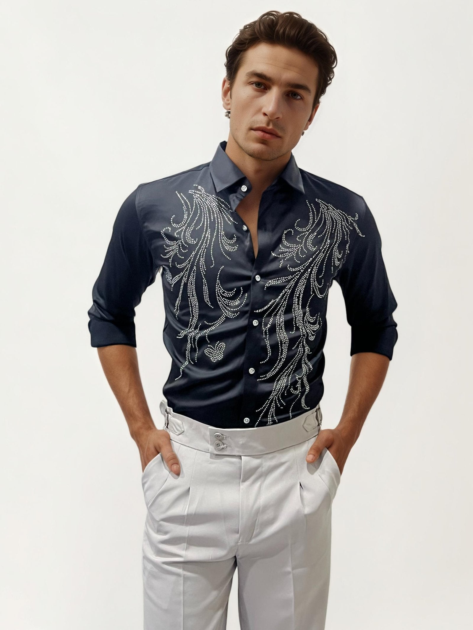 Black Stone Work Party Wear Shirt