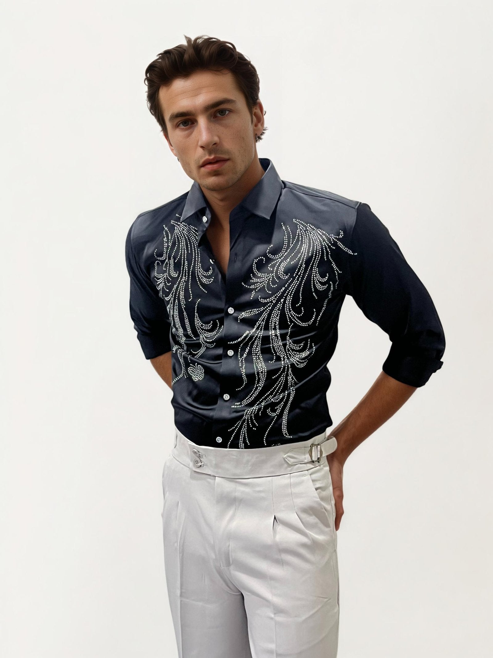 Black Stone Work Party Wear Shirt