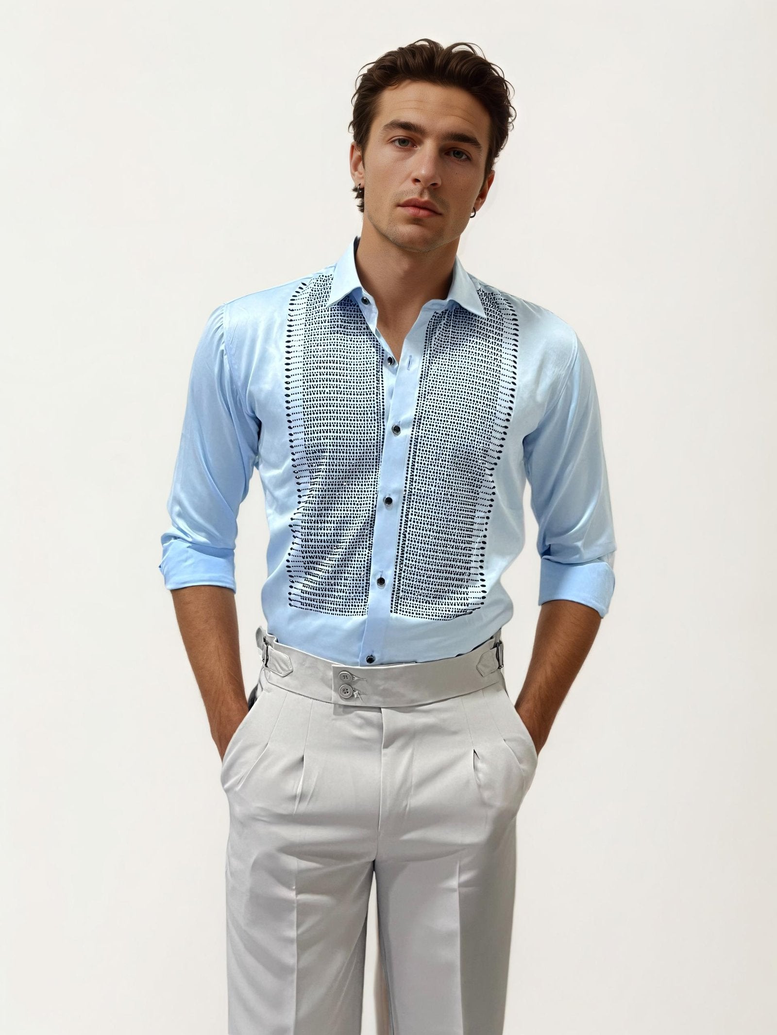 Sky-Blue Stone Work Party Wear Shirt