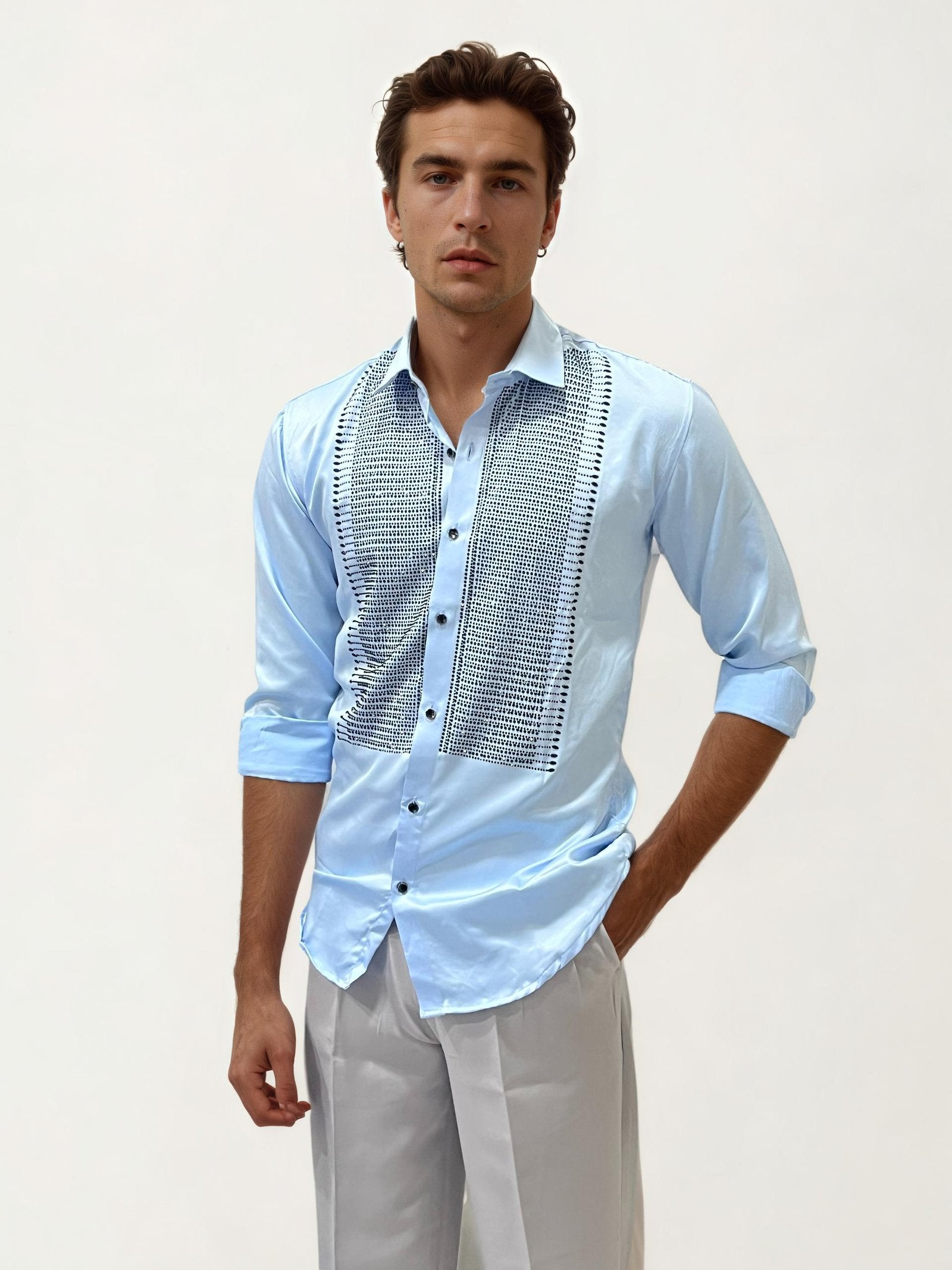 Sky-Blue Stone Work Party Wear Shirt