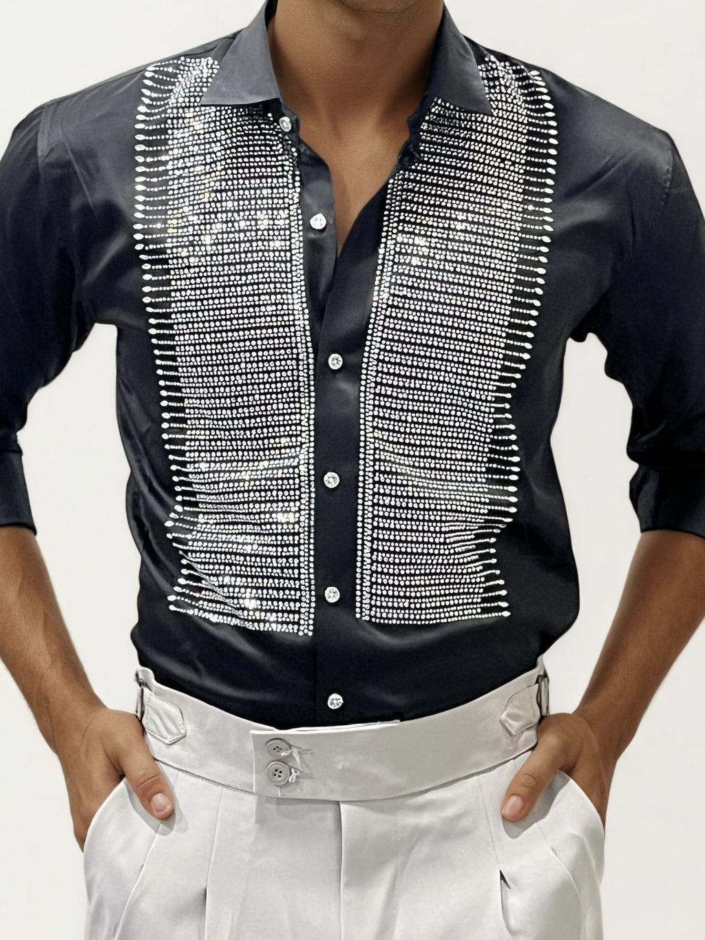 Black Stone Work Fullhand Party Wear Shirt