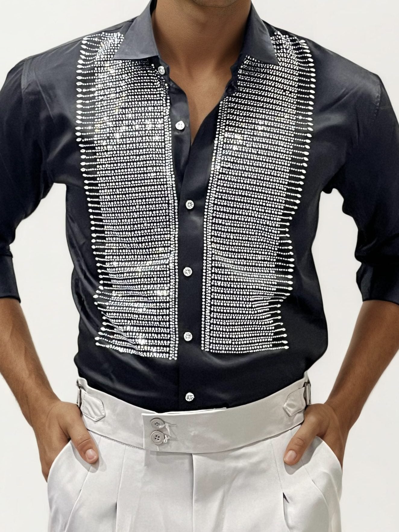 Black Stone Work Fullhand Party Wear Shirt