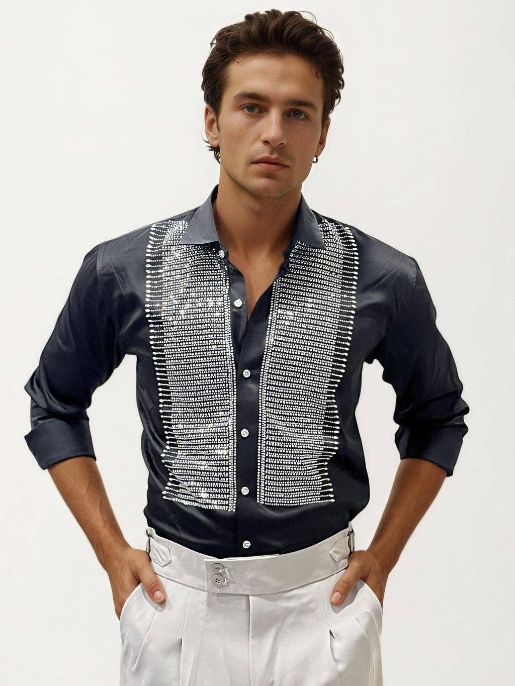 Black Stone Work Fullhand Party Wear Shirt