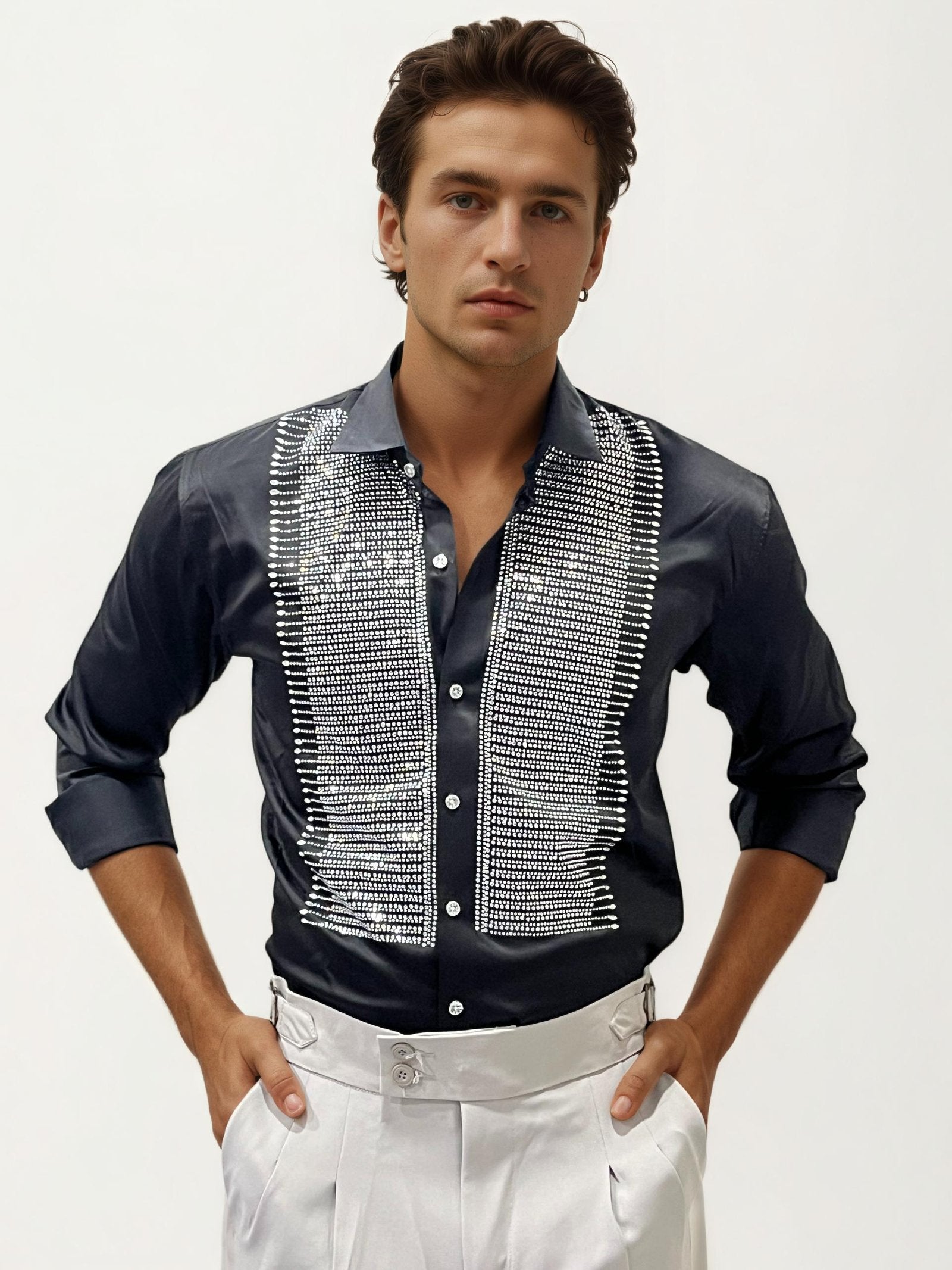 Black Stone Work Fullhand Party Wear Shirt