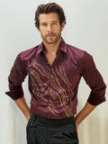 Wine Stone Work Party Wear Shirt