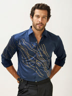 Dark Blue Stone Work Party Wear Shirt