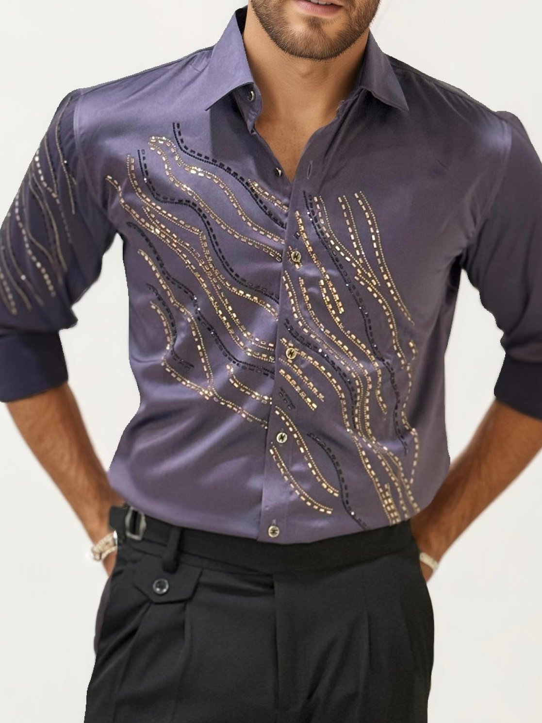 Purple Stone Work Party Wear Shirt