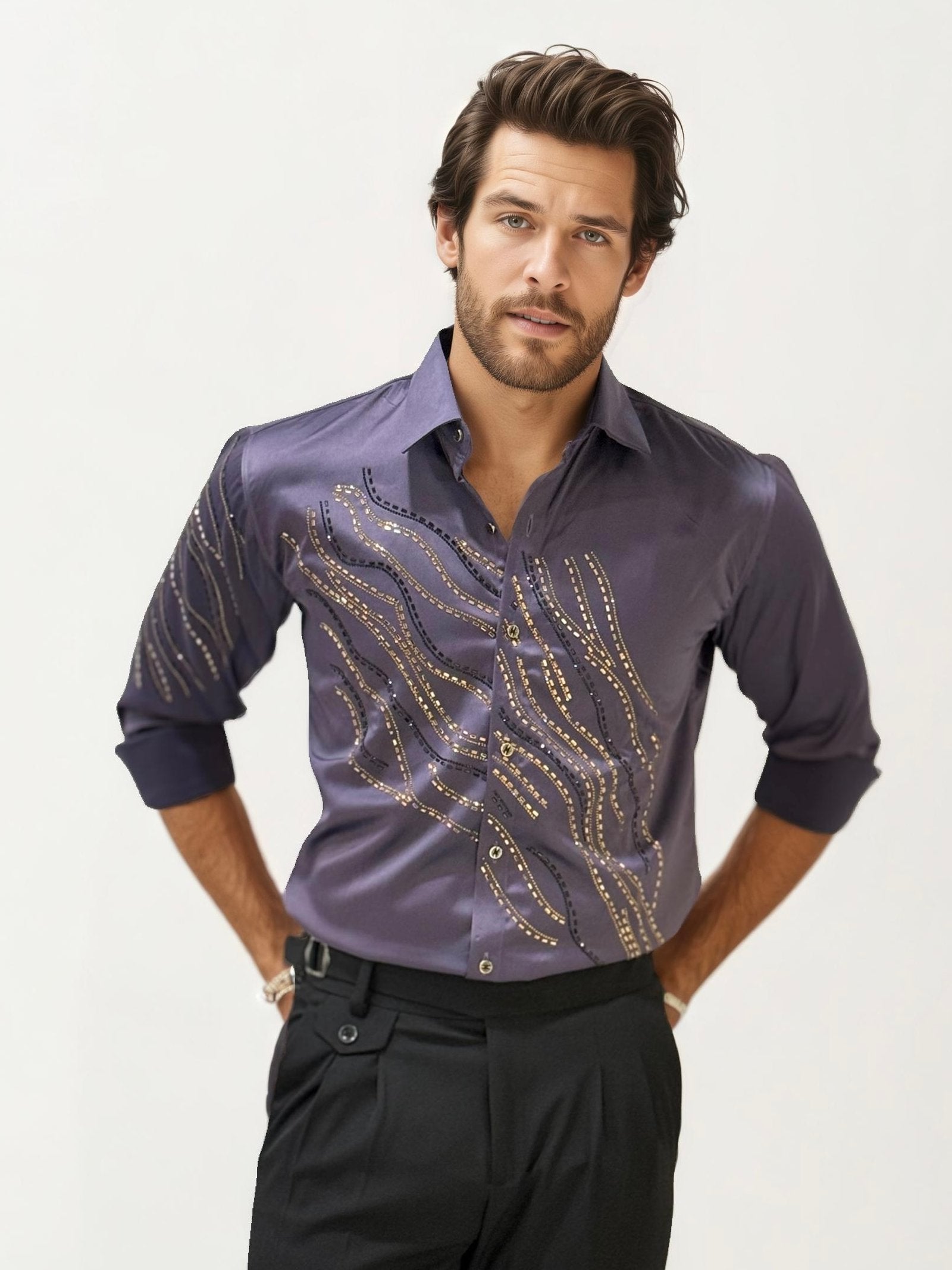 Purple Stone Work Party Wear Shirt