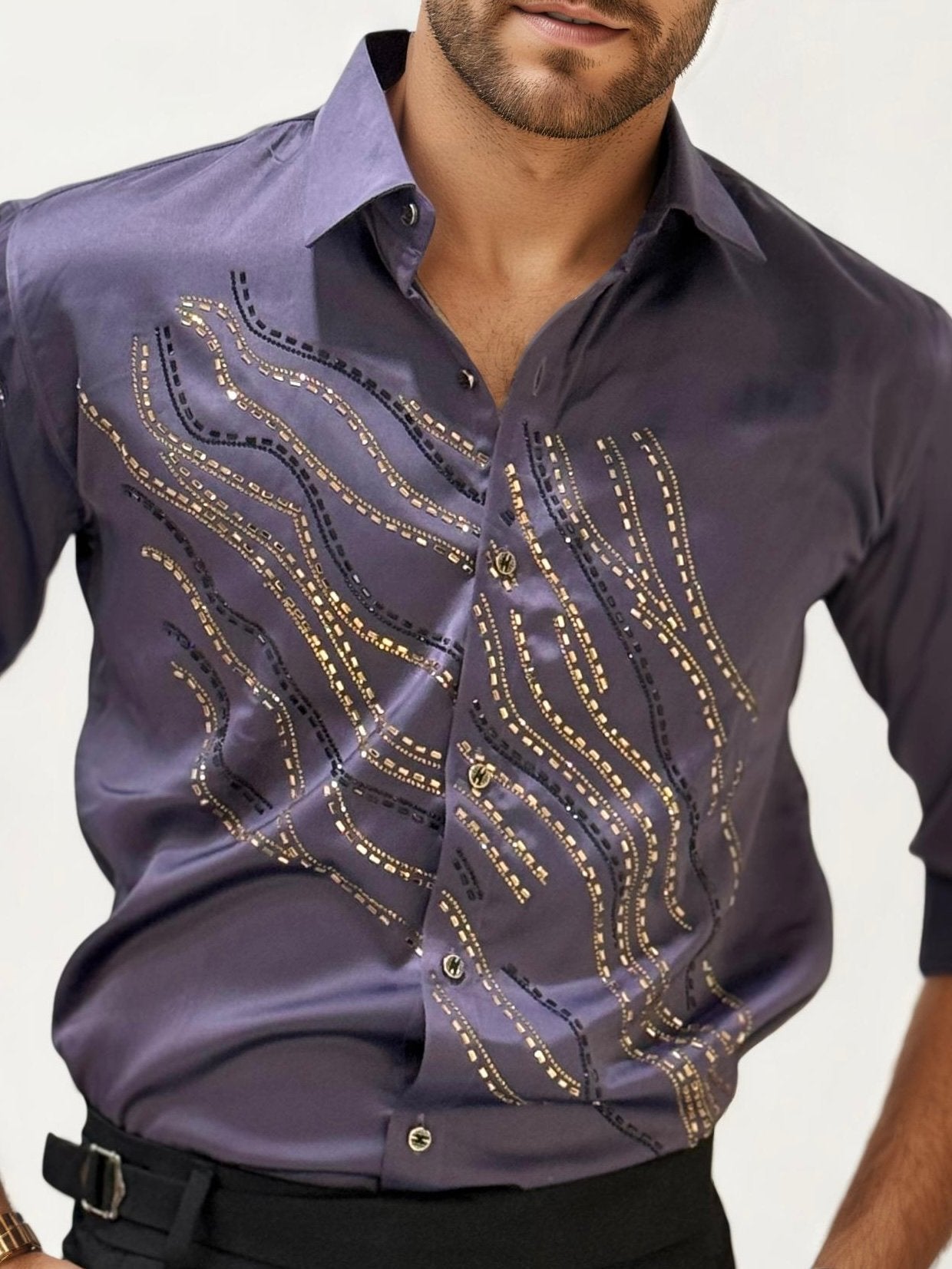 Purple Stone Work Party Wear Shirt