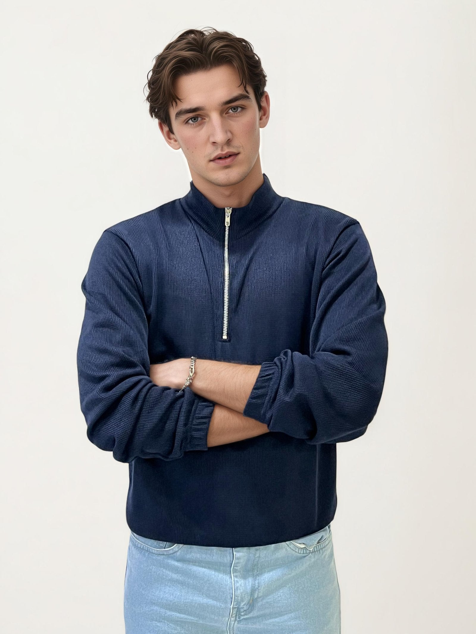 Blue Turtle Neck Fullhand Zipper T-Shirt