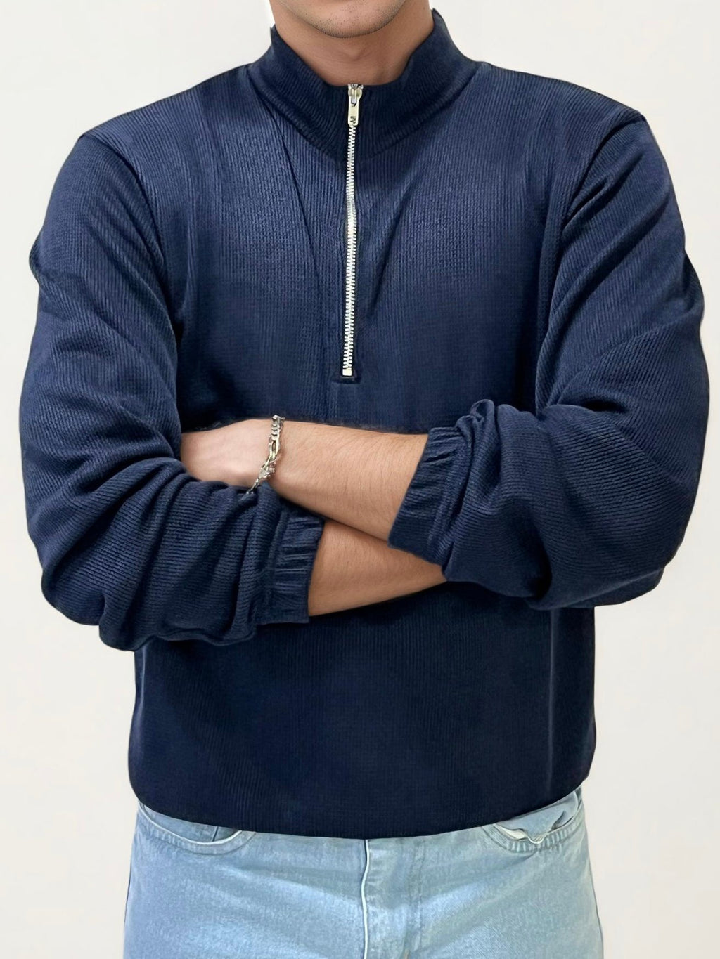 Blue Turtle Neck Fullhand Zipper T-Shirt