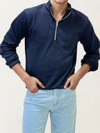 Blue Turtle Neck Fullhand Zipper T-Shirt