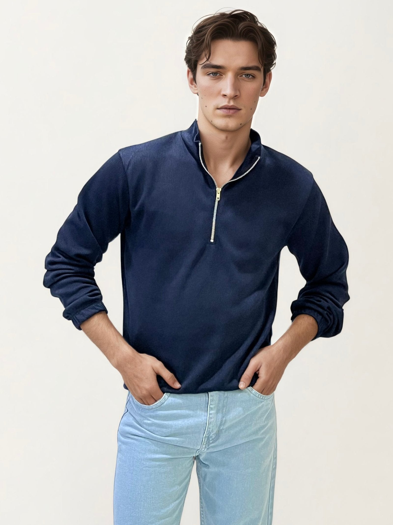 Blue Turtle Neck Fullhand Zipper T-Shirt