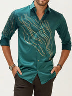 Green Stone Work Party Wear Shirt