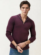 Wine Turtle Neck Fullhand Zipper T-Shirt