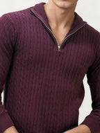 Wine Turtle Neck Fullhand Zipper T-Shirt