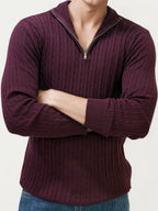 Wine Turtle Neck Fullhand Zipper T-Shirt
