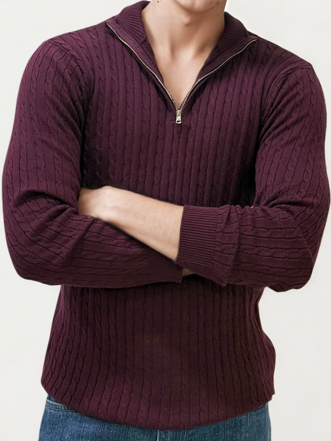 Wine Turtle Neck Fullhand Zipper T-Shirt
