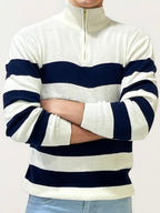White-Blue Turtle Neck Fullhand Zipper T-Shirt