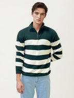 Green-White Turtle Neck Fullhand Zipper T-Shirt