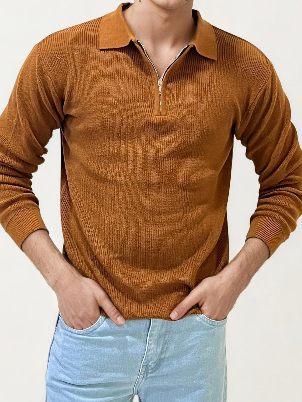 Orange Old-Money Zipper T-Shirt