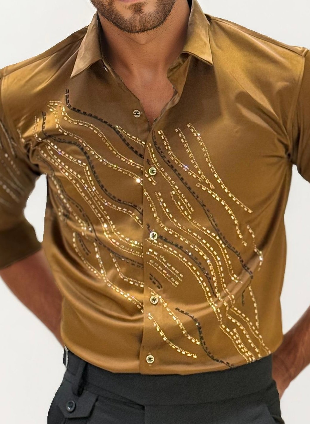 Dark-Yellow Stone Work Party Wear Shirt