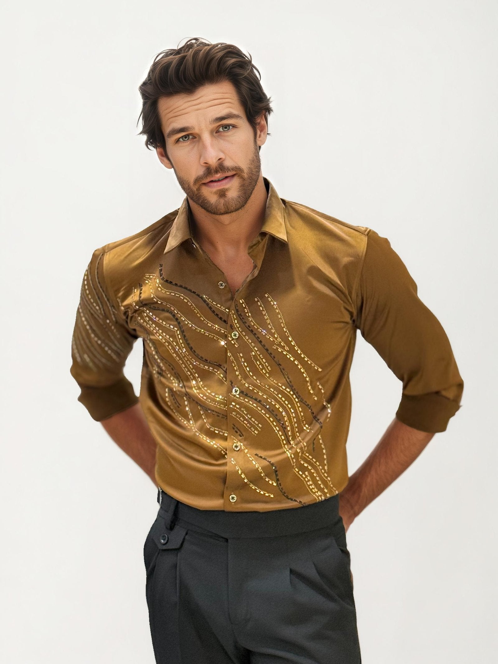 Dark-Yellow Stone Work Party Wear Shirt