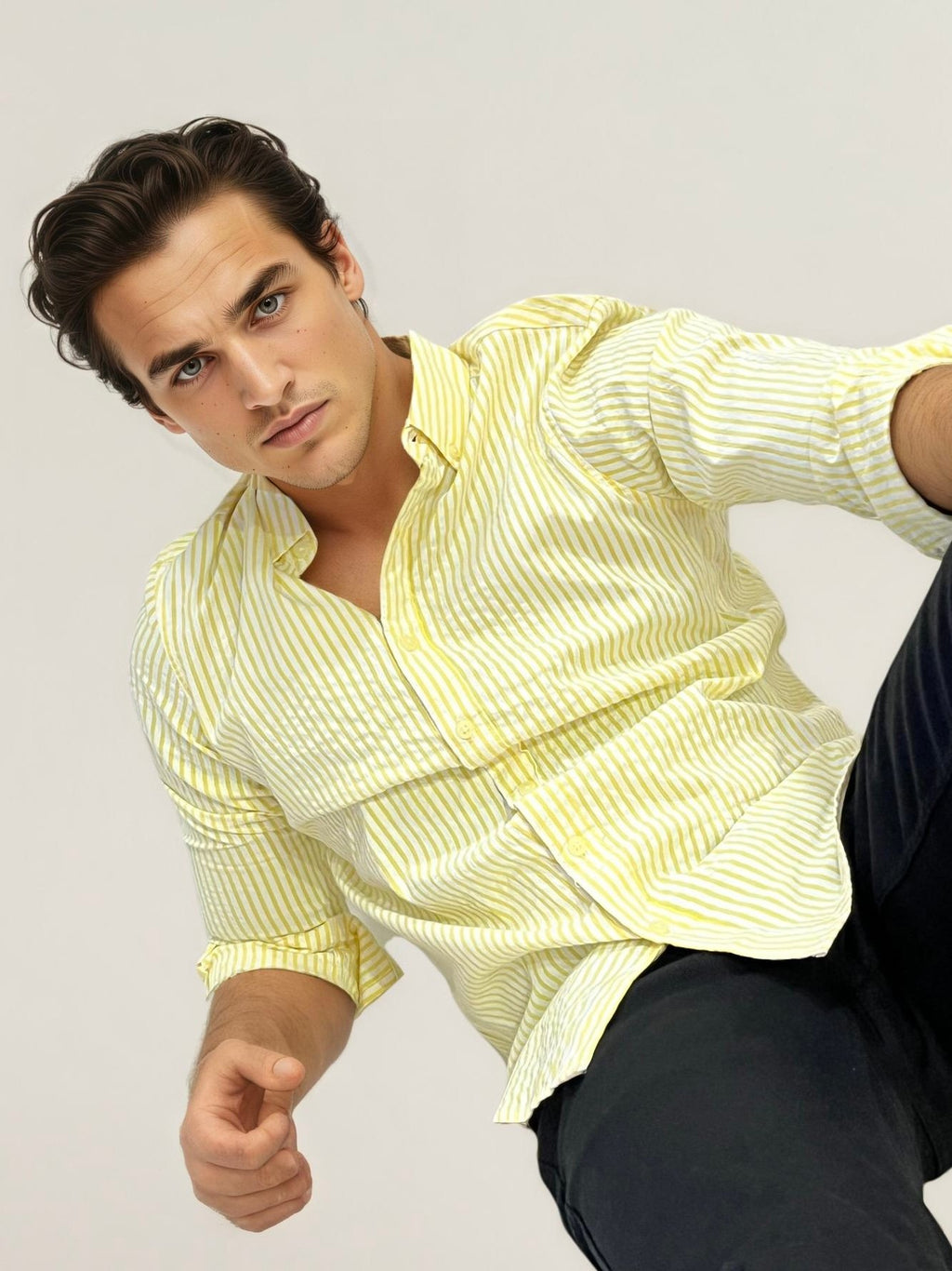 Yellow-White Striped Fullhand Shirt