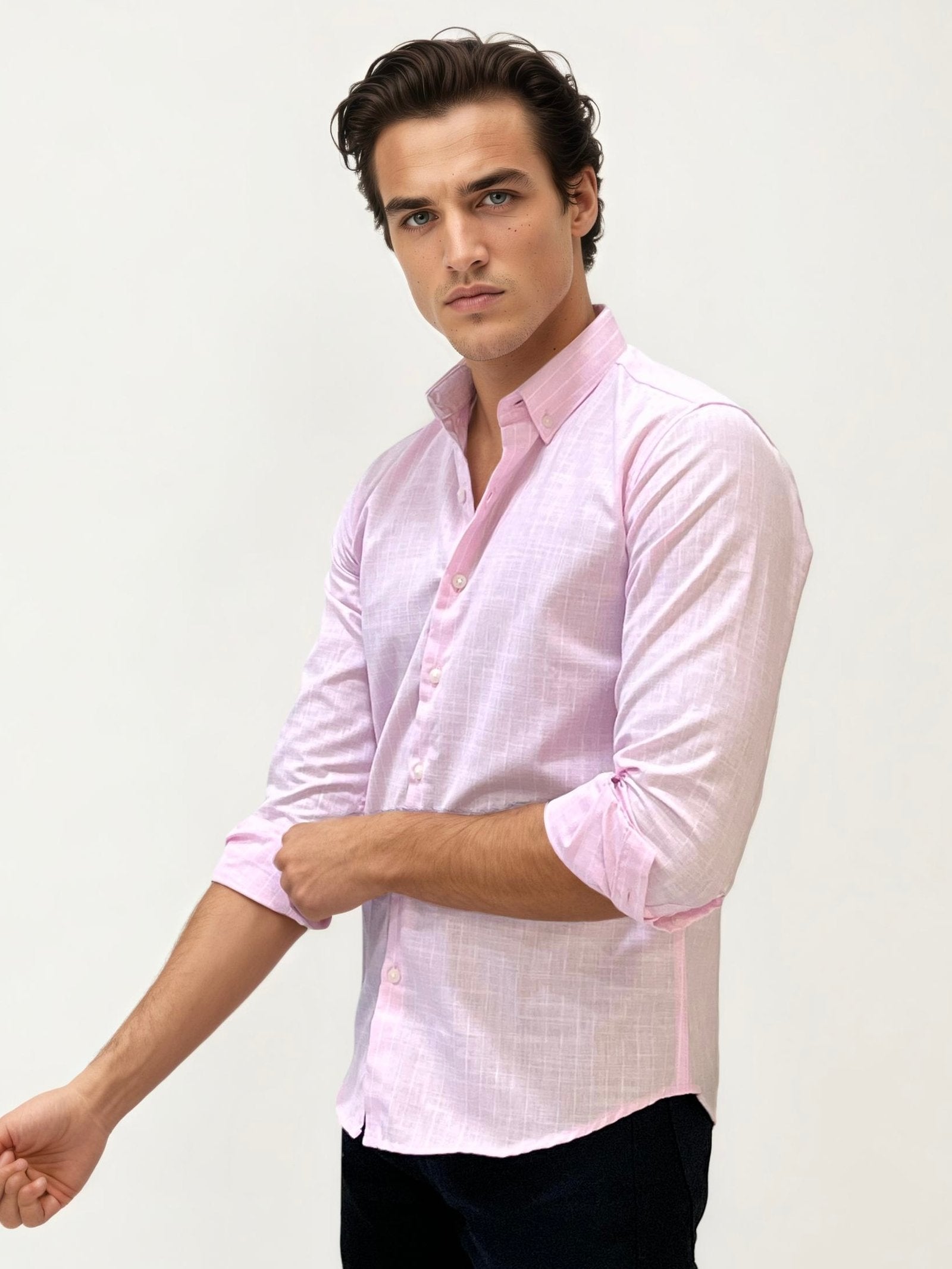 Pink Linen Striped Fullhand Shirt