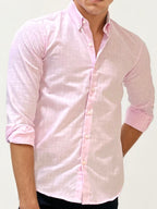 Pink Linen Striped Fullhand Shirt
