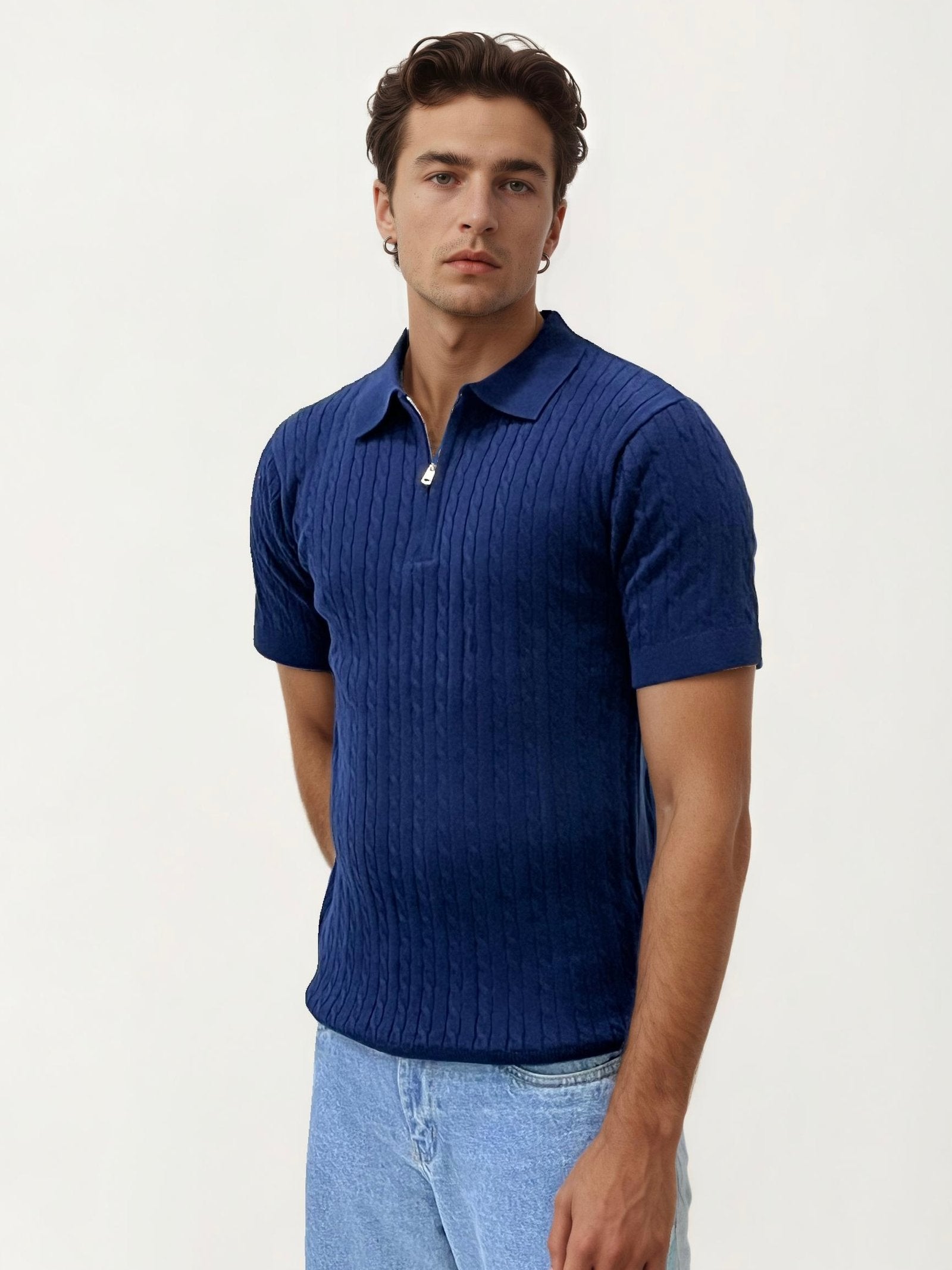 Blue Zipper Halfhand Polo T-Shirt