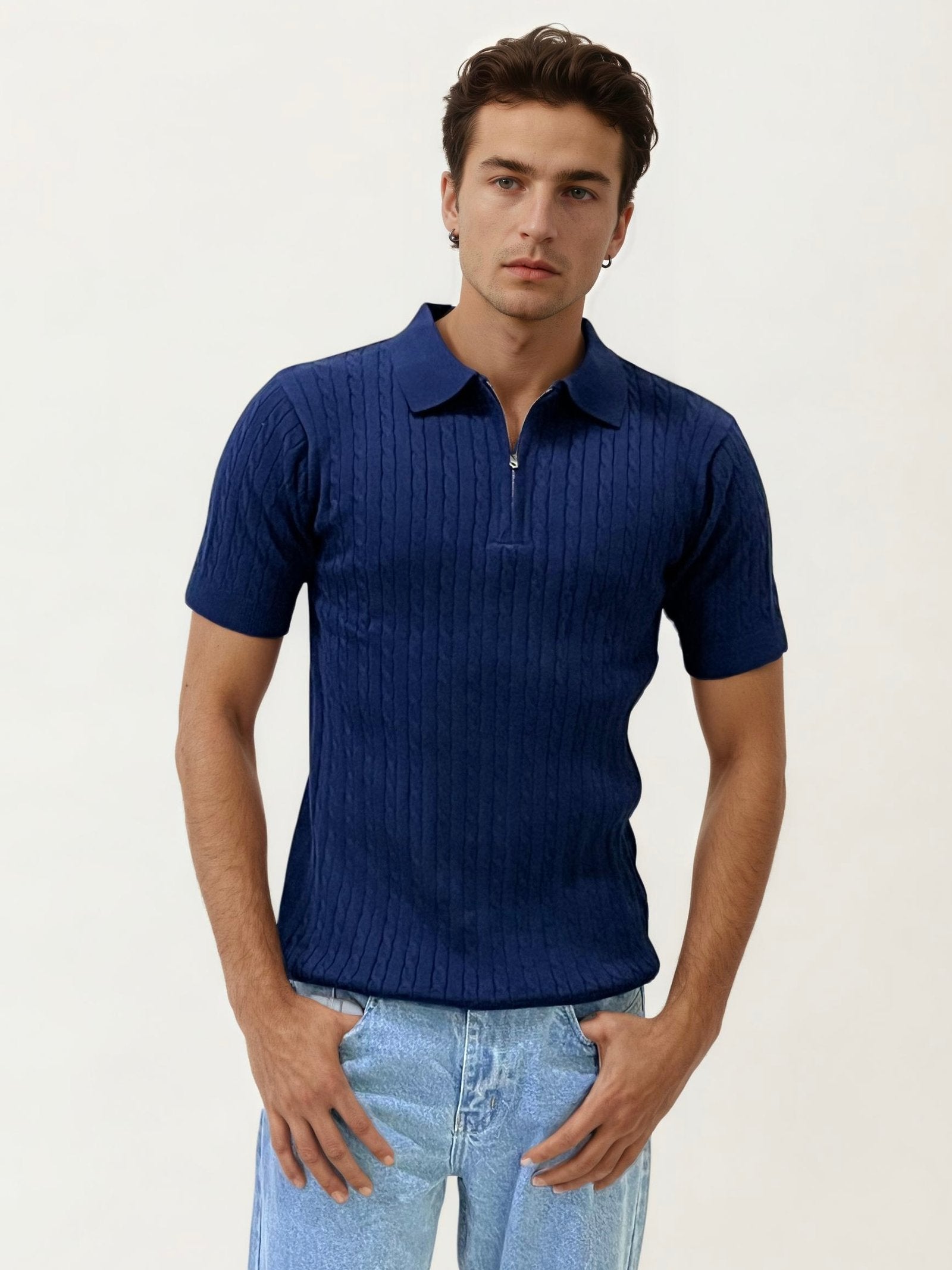 Blue Zipper Halfhand Polo T-Shirt