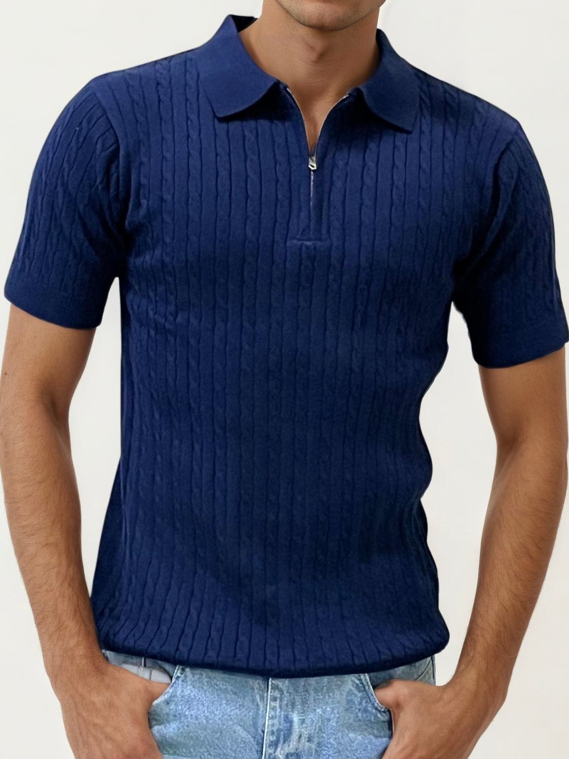 Blue Zipper Halfhand Polo T-Shirt