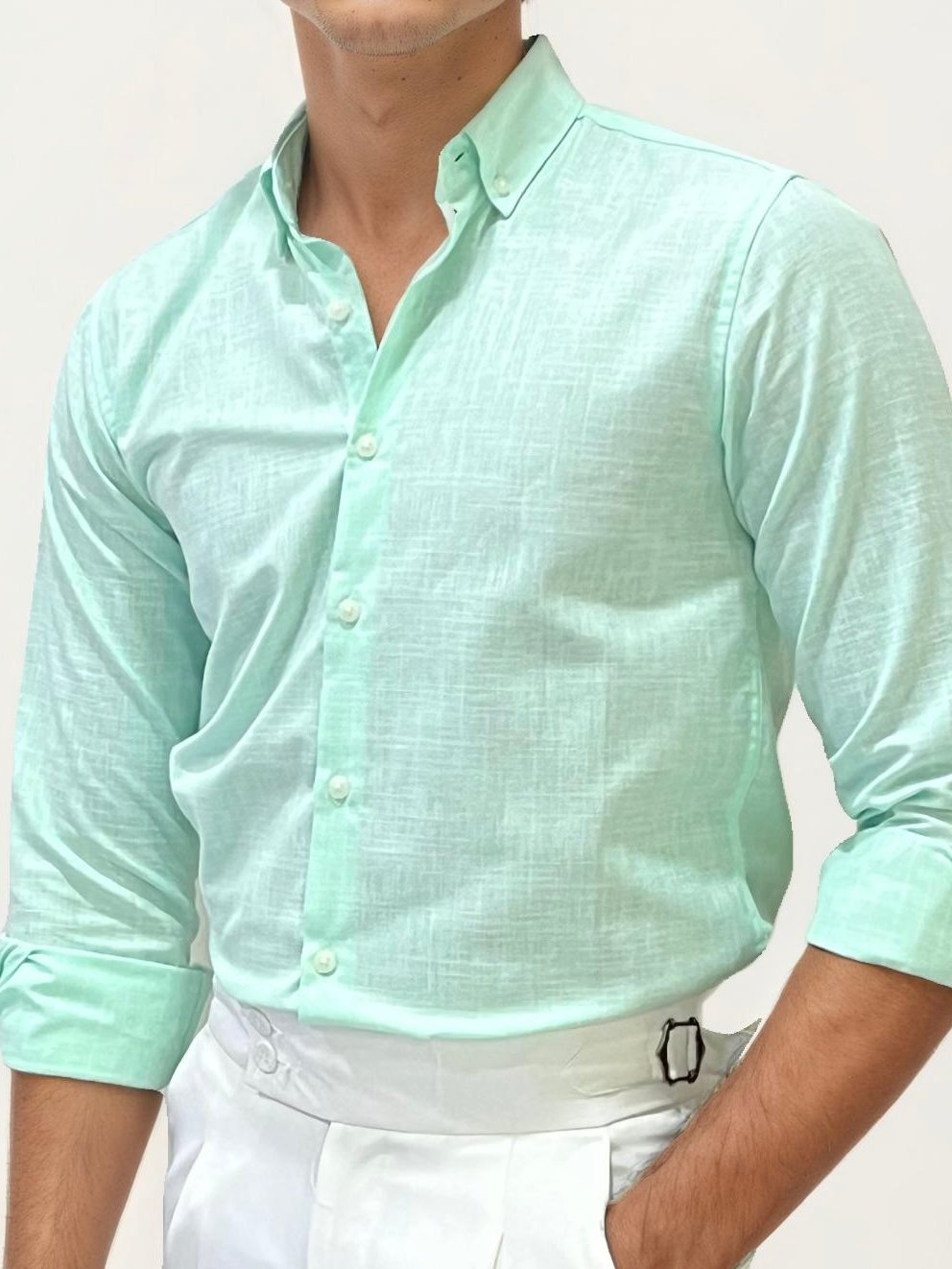 Light Green Linen Striped Fullhand Shirt