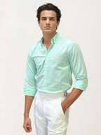 Light Green Linen Striped Fullhand Shirt