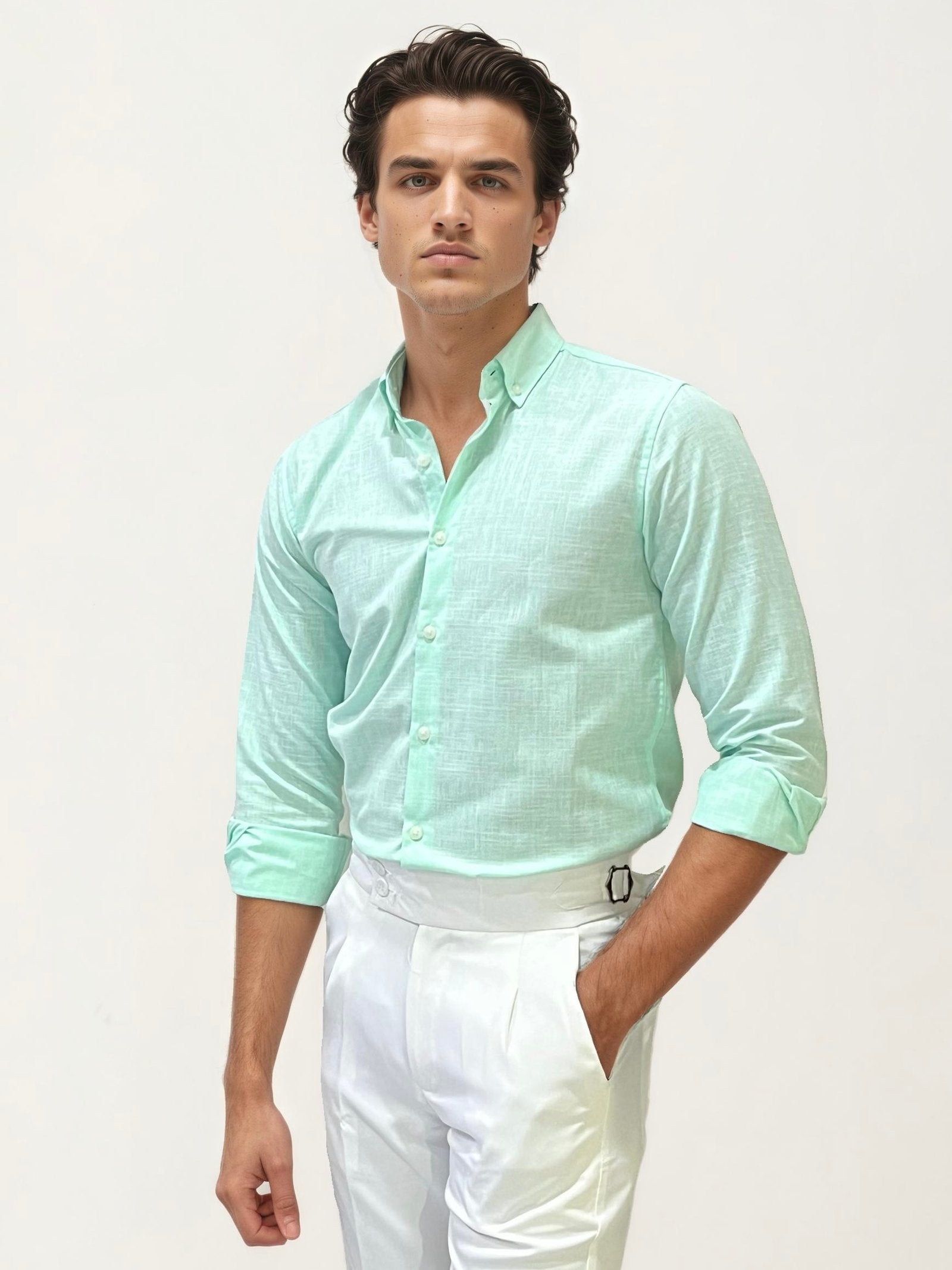 Light Green Linen Striped Fullhand Shirt