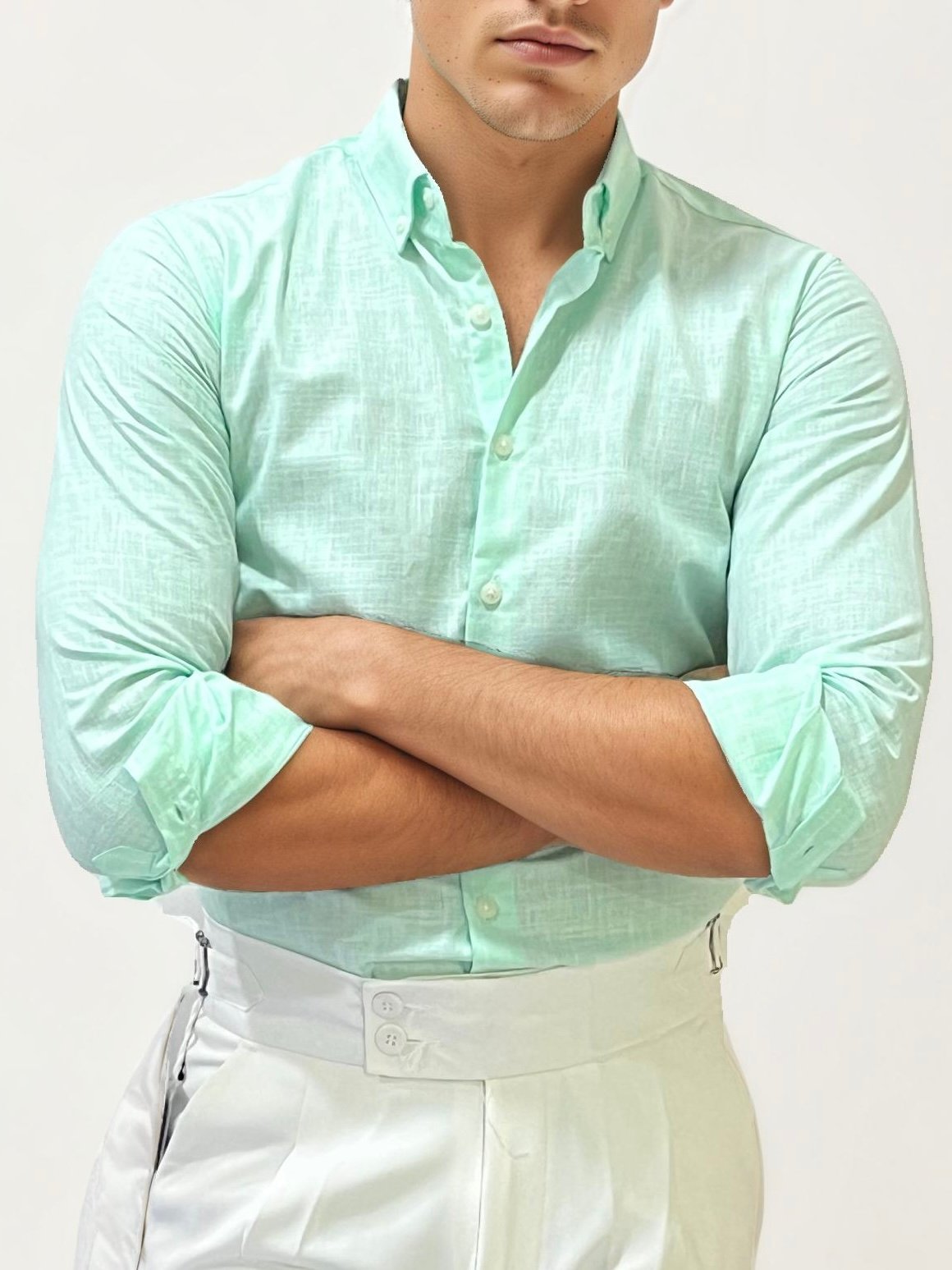 Light Green Linen Striped Fullhand Shirt