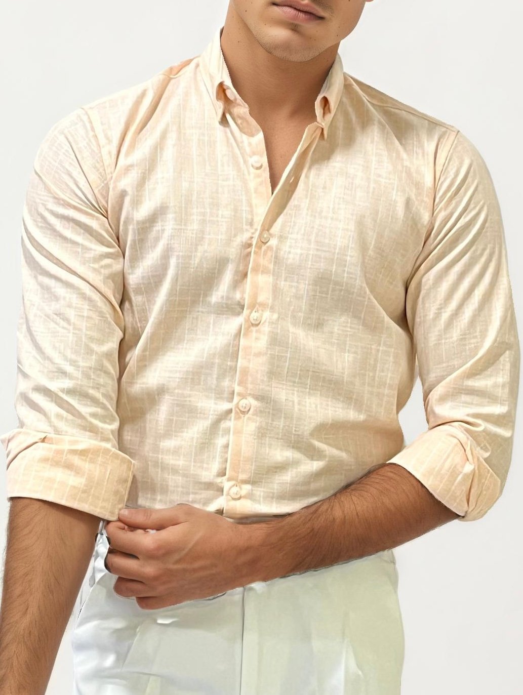 Light Orange Linen Striped Fullhand Shirt