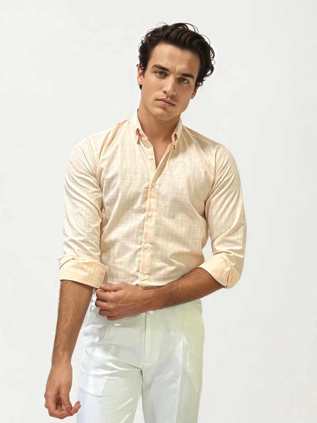 Light Orange Linen Striped Fullhand Shirt