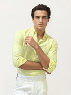 Yellow Linen Striped Fullhand Shirt