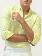 Yellow Linen Striped Fullhand Shirt