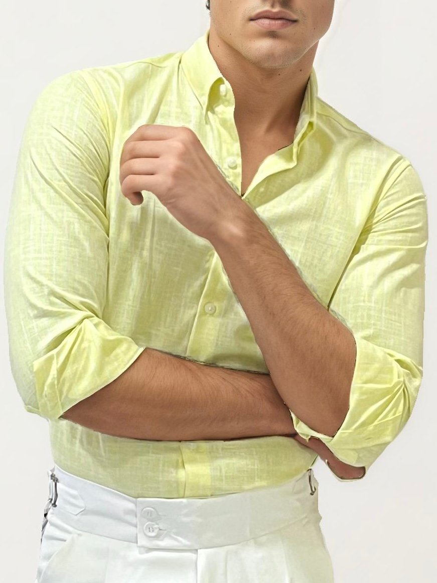 Yellow Linen Striped Fullhand Shirt