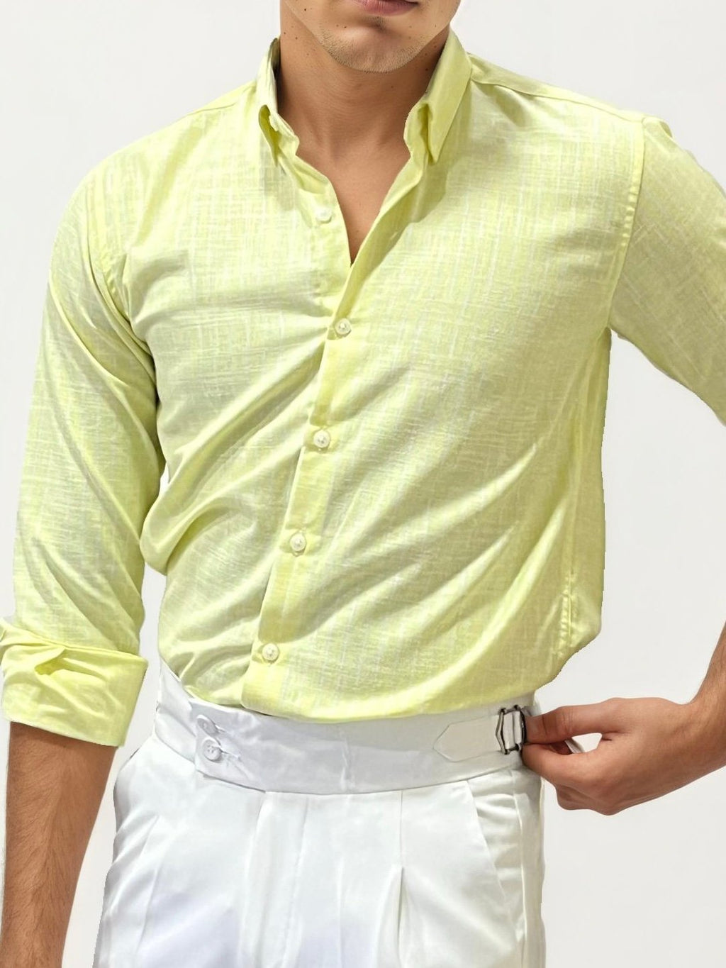 Yellow Linen Striped Fullhand Shirt