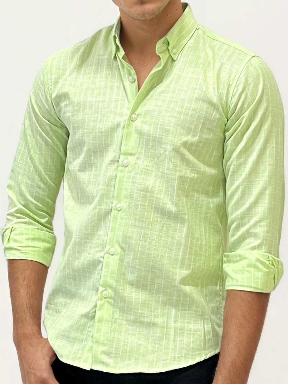 Sea Green Linen Striped Fullhand Shirt